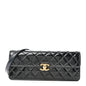 Patent Lambskin Quilted East West Flap Shoulder Bag Black