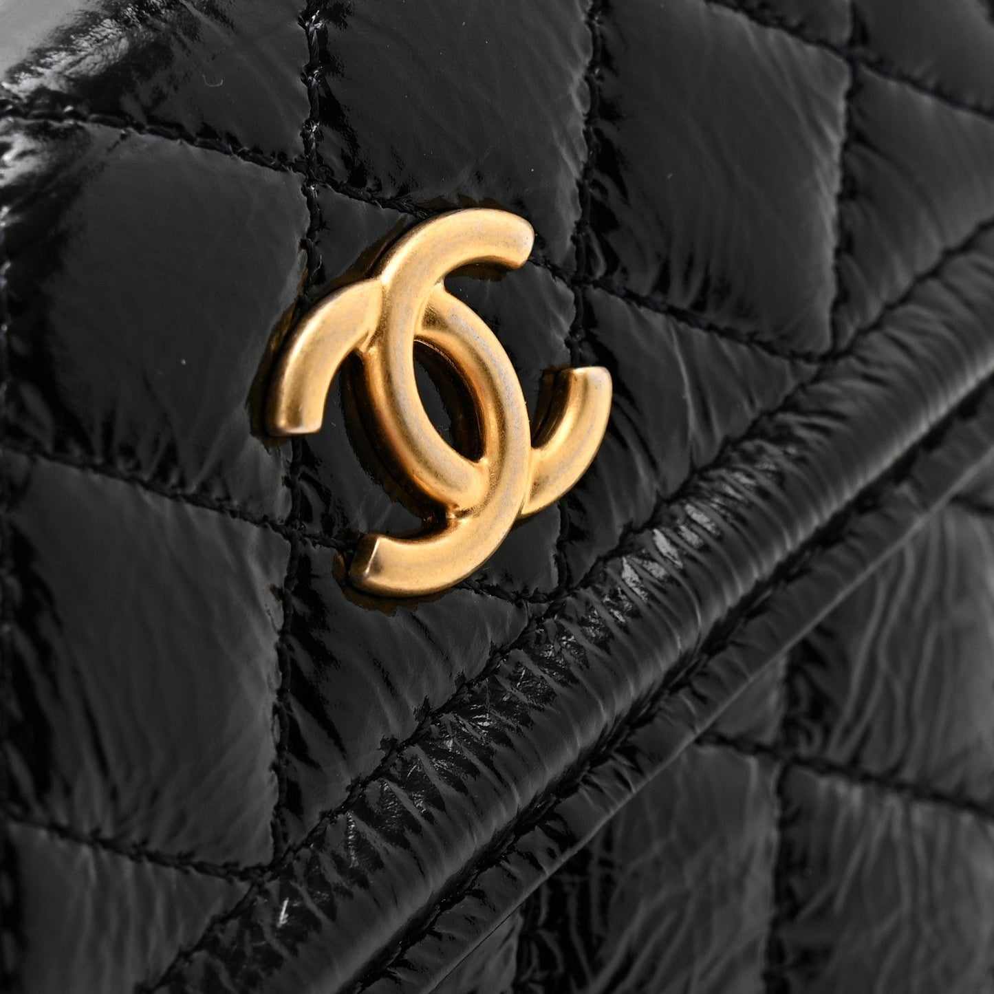 Shiny Aged Calfskin Quilted Waist Belt Bag Black