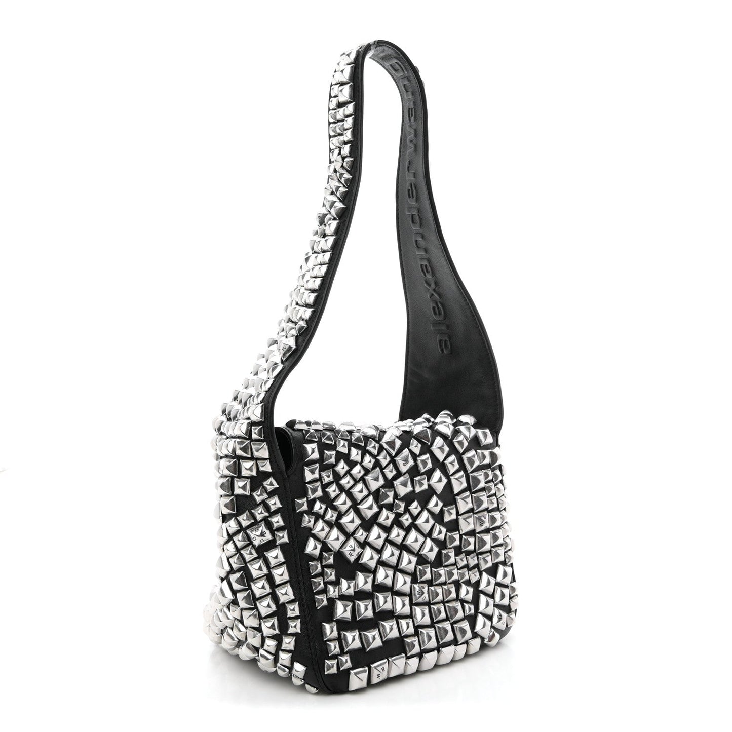 Sheepskin Studded Small Spike Hobo Black