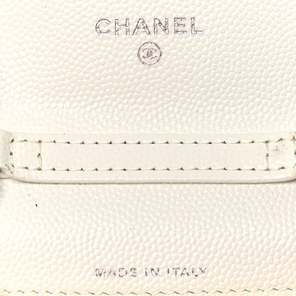 Caviar Quilted Enamel Coco Clutch With Chain White