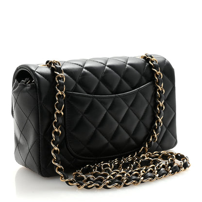 Lambskin Quilted Mini Rectangular Flap Black