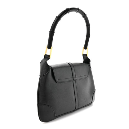Calfskin Bamboo Handle Jackie O Hobo Black