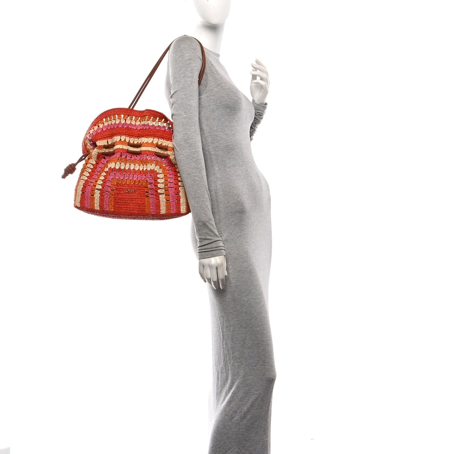X PAULA'S IBIZA Raffia Striped Medium Flamenco Knot Clutch Bright Orange Pink