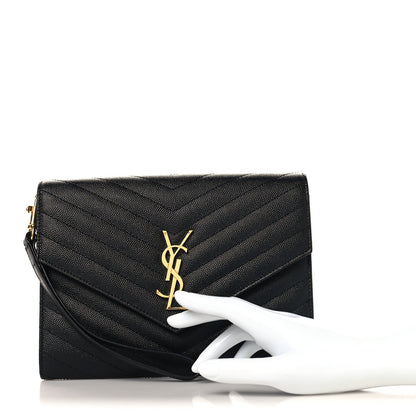 Grain De Poudre Matelasse Chevron Monogram Envelope Clutch Black