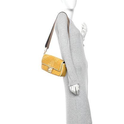 X SARA COLEMAN Canvas Vitello King Seta FF Fish Eye Embroidered Baguette Mostarda White Ice