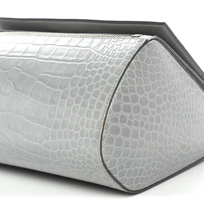 Calfskin Crocodile Embossed Medium Pandora Box Crossbody Bag Grey
