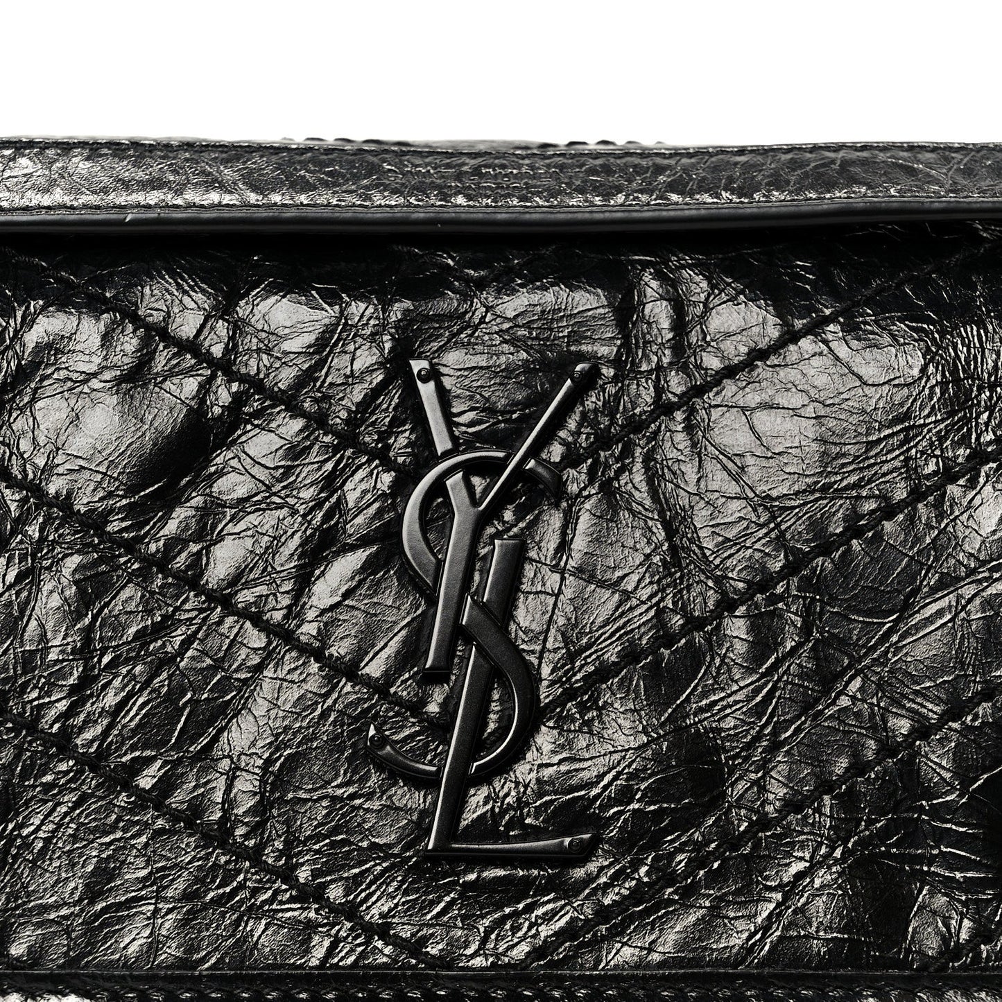 Crinkled Calfskin Matelasse Monogram Baby Niki Chain Satchel Black