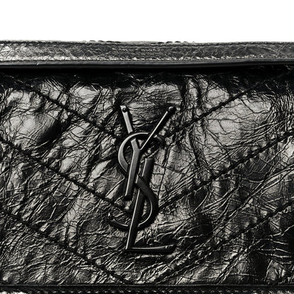Crinkled Calfskin Matelasse Monogram Baby Niki Chain Satchel Black