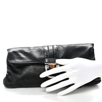 Calfskin Bamboo Croisette Clutch Black
