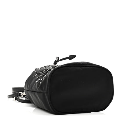 Tessuto Saffiano Ricamo Sequin Crystal Embellished Mini Re-Edition 1978 Bucket Bag Black