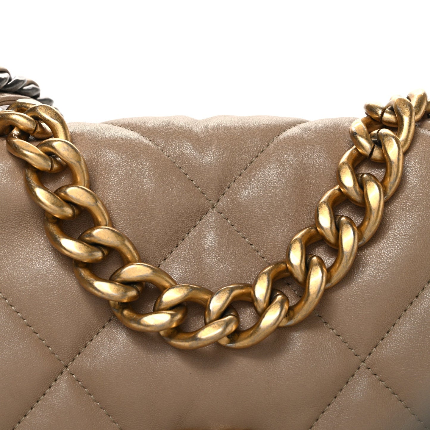 Lambskin Quilted Large Chanel 19 Flap Beige