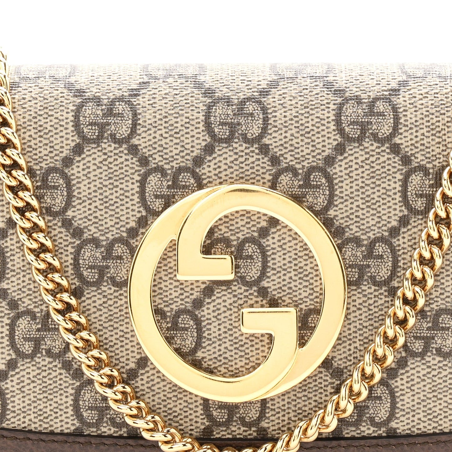GG Supreme Monogram Textured Dollar Calfskin Blondie Continental Chain Wallet Beige Ebony New Acero