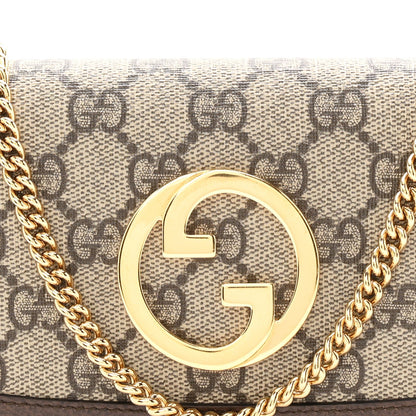 GG Supreme Monogram Textured Dollar Calfskin Blondie Continental Chain Wallet Beige Ebony New Acero