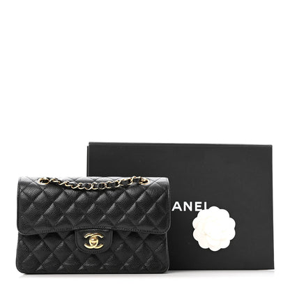 Caviar Quilted Small Double Flap Black