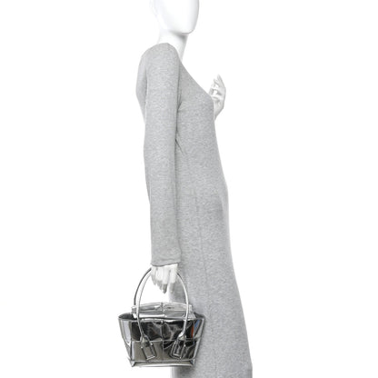 Mirror Laminated Nappa Maxi Intrecciato Mini Arco  Silver
