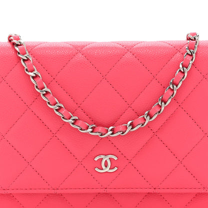 Caviar Quilted Wallet on Chain WOC Dark Pink