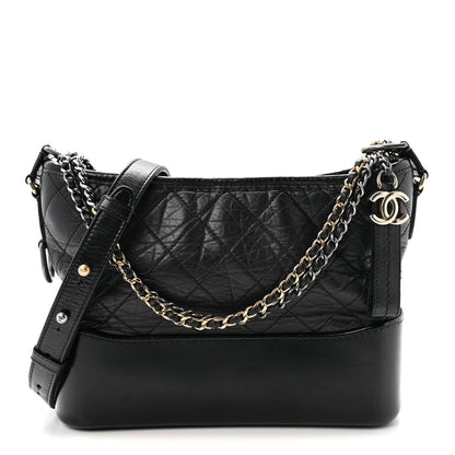 Aged Calfskin Quilted New Medium Gabrielle Hobo Black
