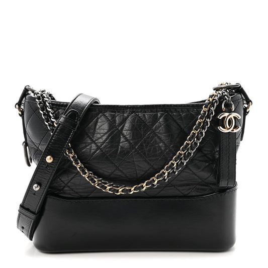 Aged Calfskin Quilted New Medium Gabrielle Hobo Black