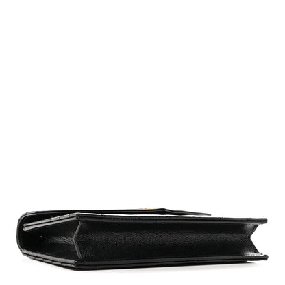 Grain De Poudre Matelasse Chevron Monogram Envelope Chain Wallet Black
