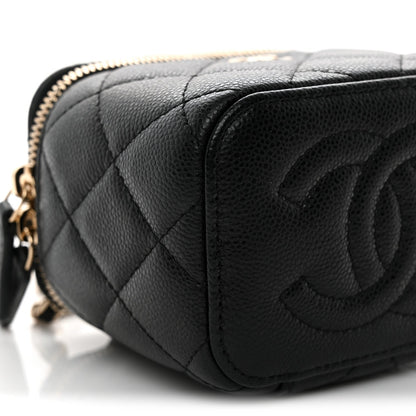 Caviar Quilted Mini Vanity Case With Chain Black