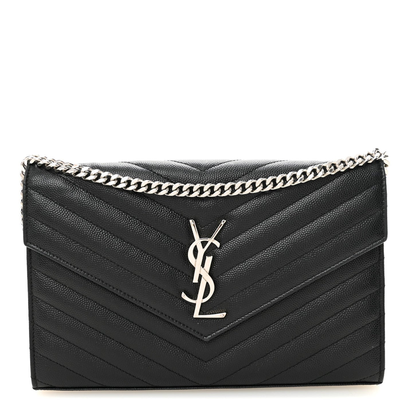 Grain De Poudre Matelasse Chevron Monogram Chain Wallet Black