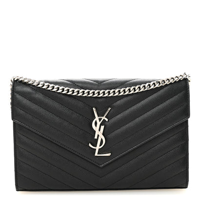 Grain De Poudre Matelasse Chevron Monogram Chain Wallet Black