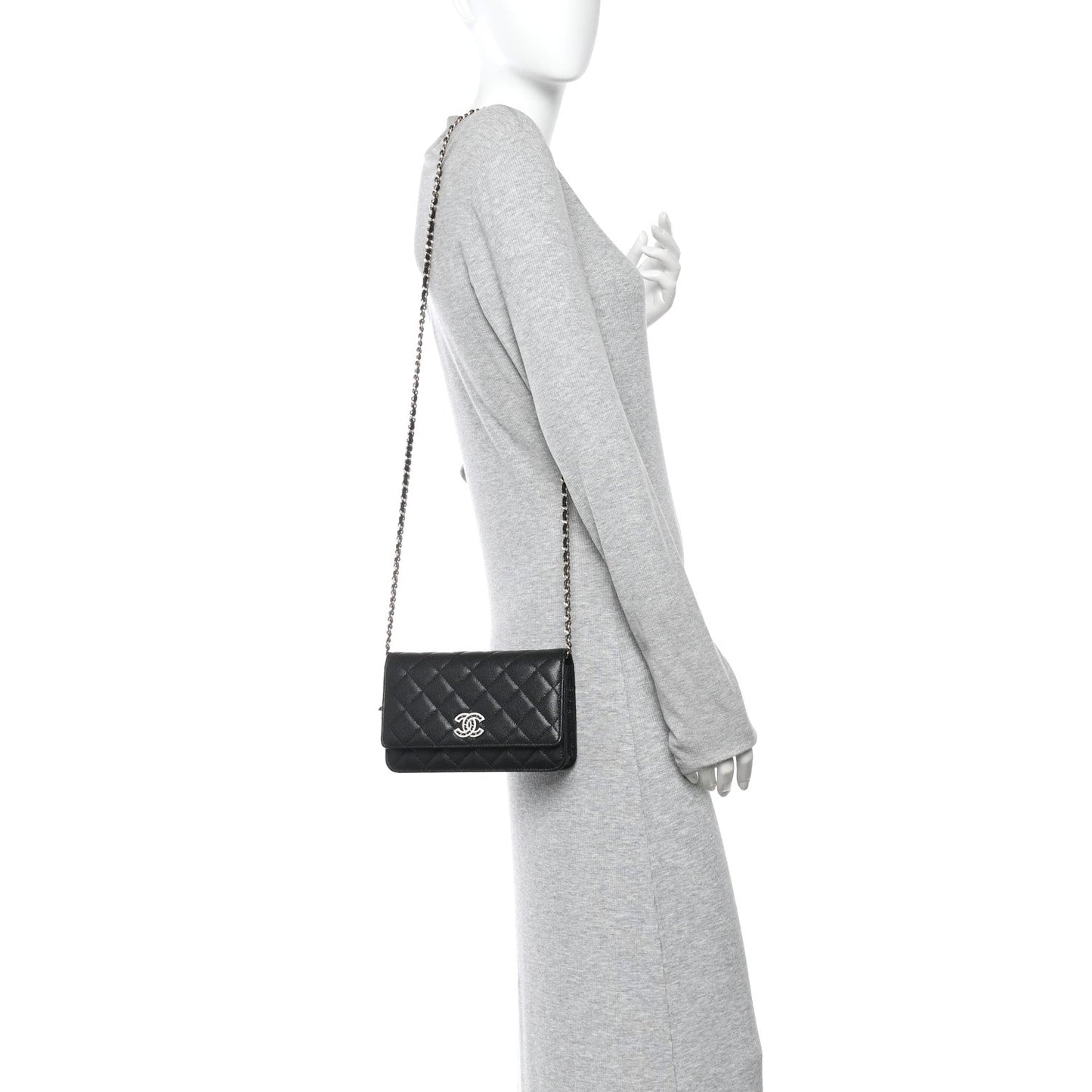 Caviar Quilted Crystal CC Wallet On Chain WOC Black