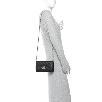Caviar Quilted Crystal CC Wallet On Chain WOC Black