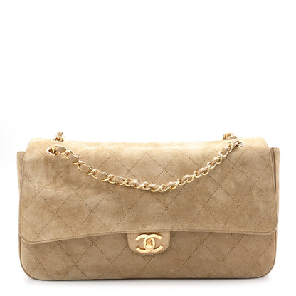 Suede Calfskin Small Souplissimo Maxi Flap Dark Beige