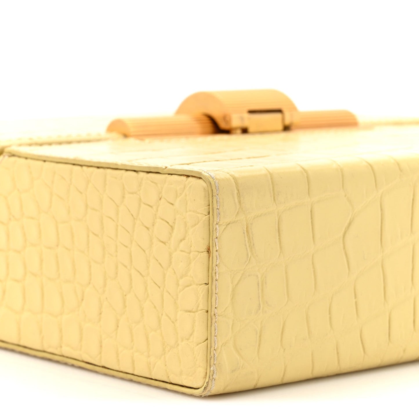 Calfskin Crocodile Embossed Daisey Box Clutch Yellow