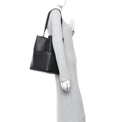 Soft Grained Calfskin Sangle Bucket Bag Black