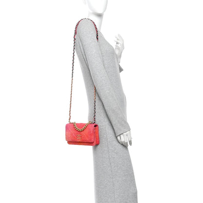 Wool Tweed Lambskin Quilted Chanel 19 Wallet On Chain WOC Coral Pink