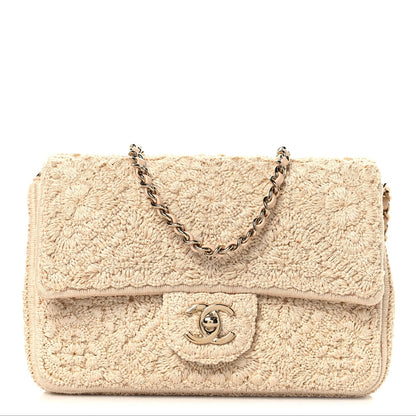 Crochet Embroidered Mini Rectangular Flap Beige