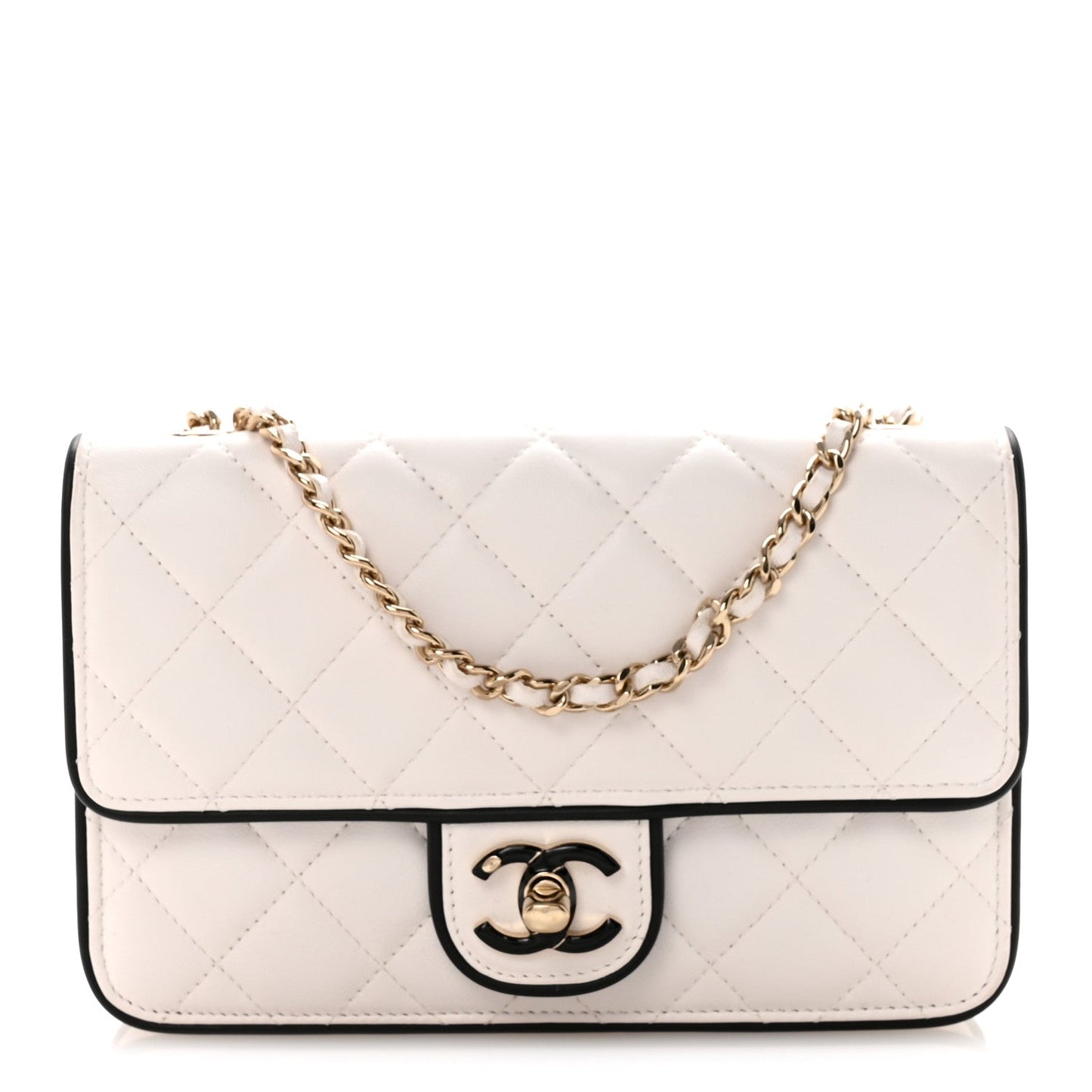 Lambskin Quilted Resin CC Mini Flap Bag White Black