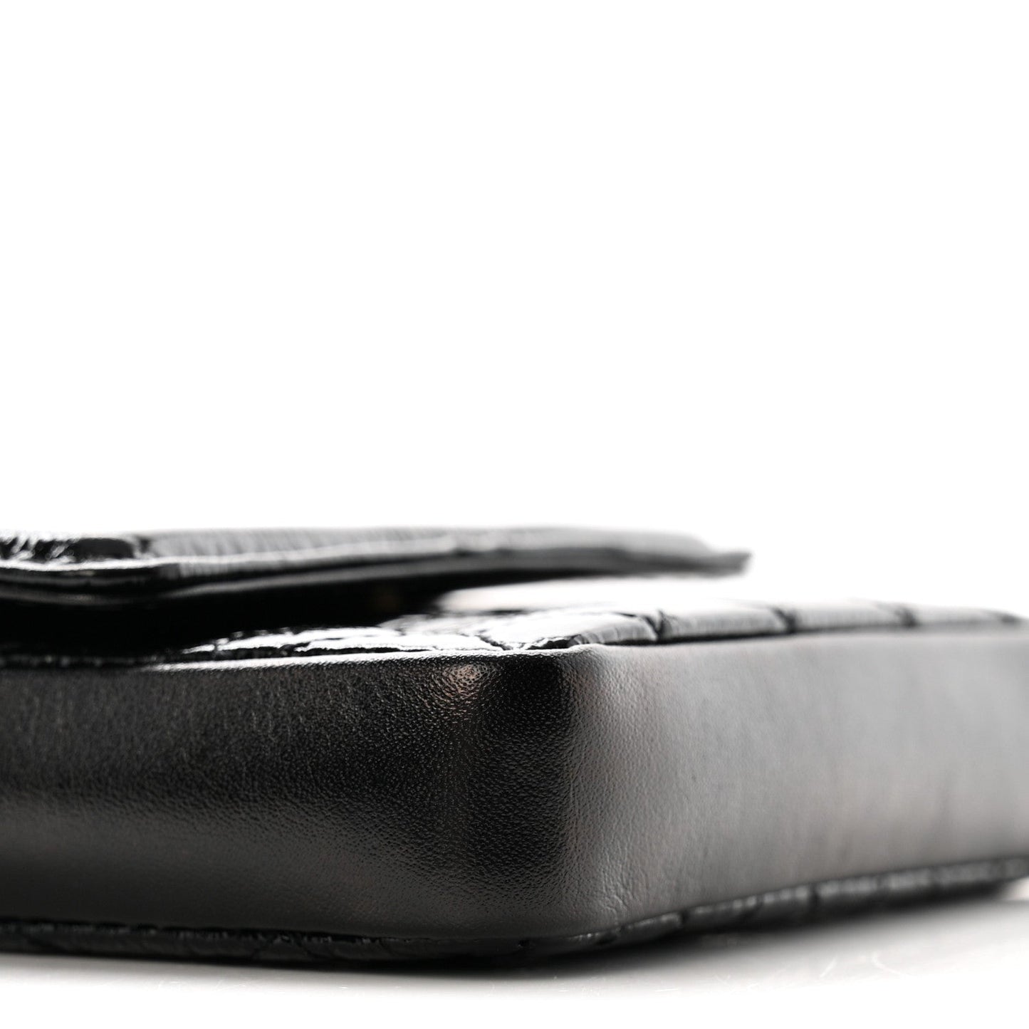 Shiny Aged Calfskin Quilted Waist Belt Bag Black