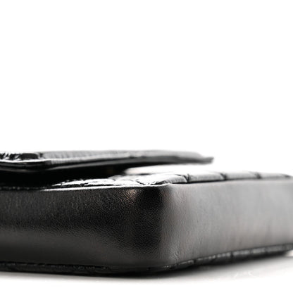Shiny Aged Calfskin Quilted Waist Belt Bag Black