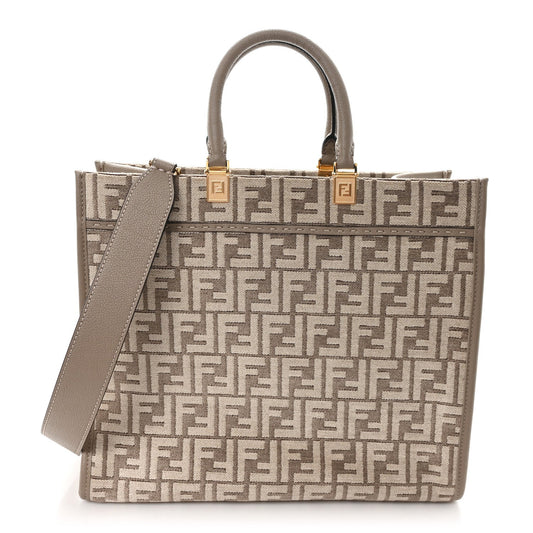Chenille Vitello Cher FF Medium Fendi Sunshine Shopper Tote Tortora