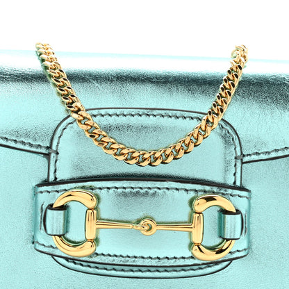 Metallic Calfskin Super Mini Horsebit 1955 Shoulder Bag Light Blue
