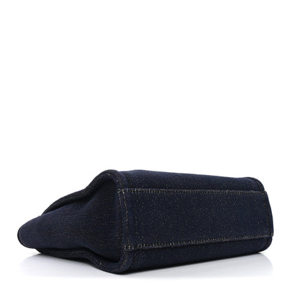 Lurex Canvas Mini Deauville Tote Navy Blue Gold