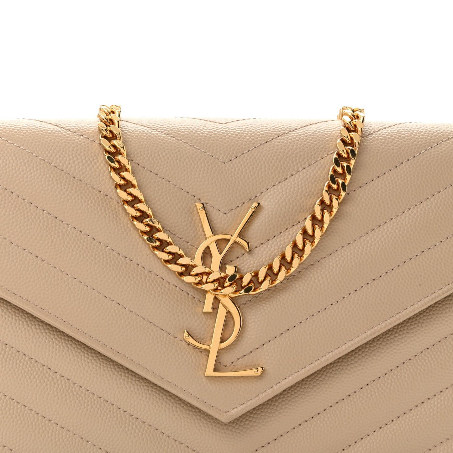 Grain De Poudre Matelasse Chevron Monogram Chain Wallet Dark Beige