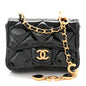Patent Enamel Quilted Coco Hearts Clutch With Chain Black