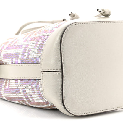 Crystal Vitello Laminato FF Mini Mon Tresor Bucket Bag Crystal Argento