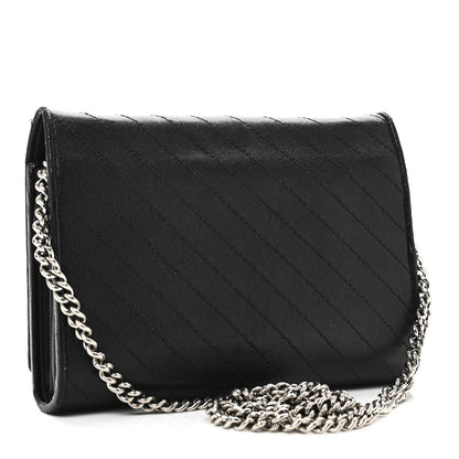 Sakai Be Green Calfskin Diagonal Stitched Blondie Wallet on Chain Black
