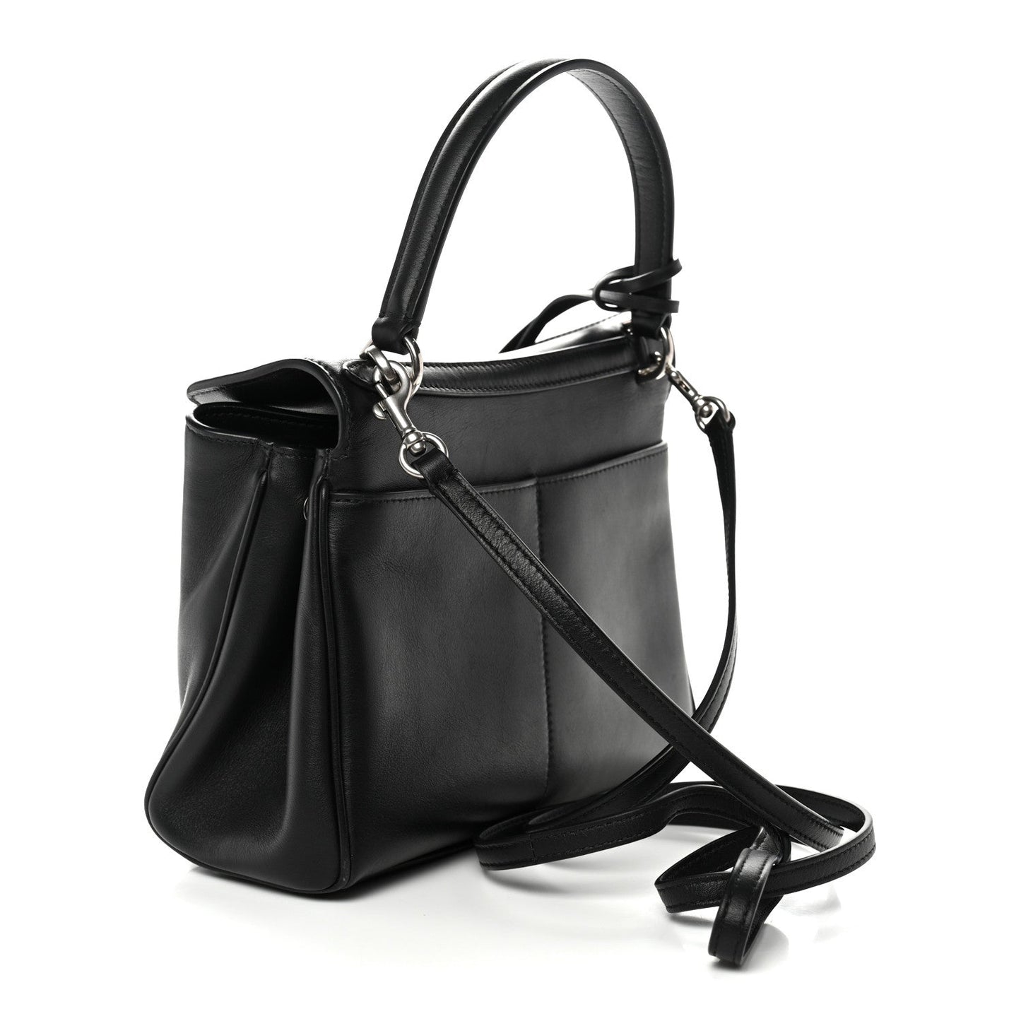 Natural Smooth Calfskin Mini Rodeo Top Handle Handbag Black