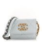 Lambskin Quilted Chanel 19 Flap Card Holder With Chain Light Blue