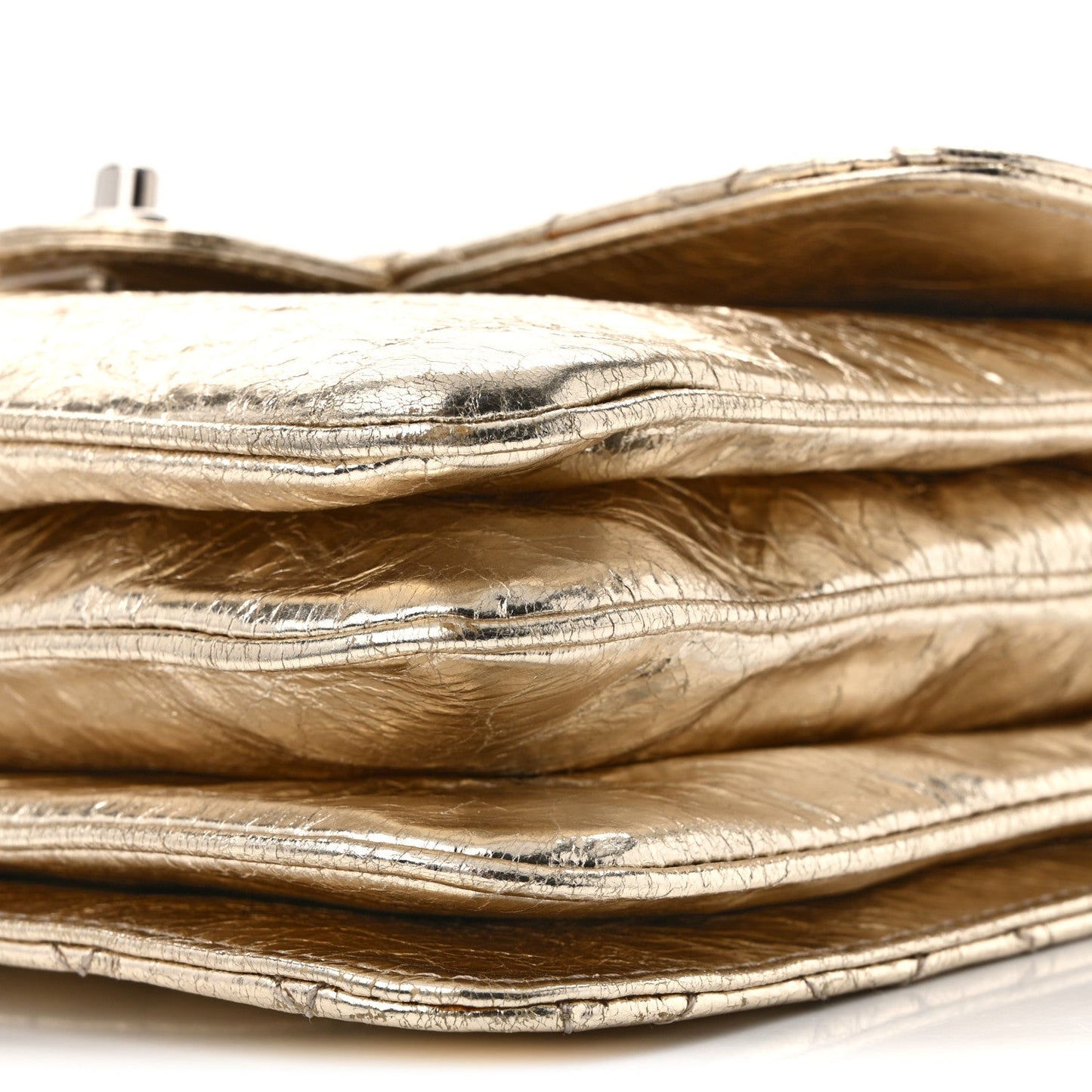 Metallic Crackled Calfskin Medium Clam's Pocket Flap Gold