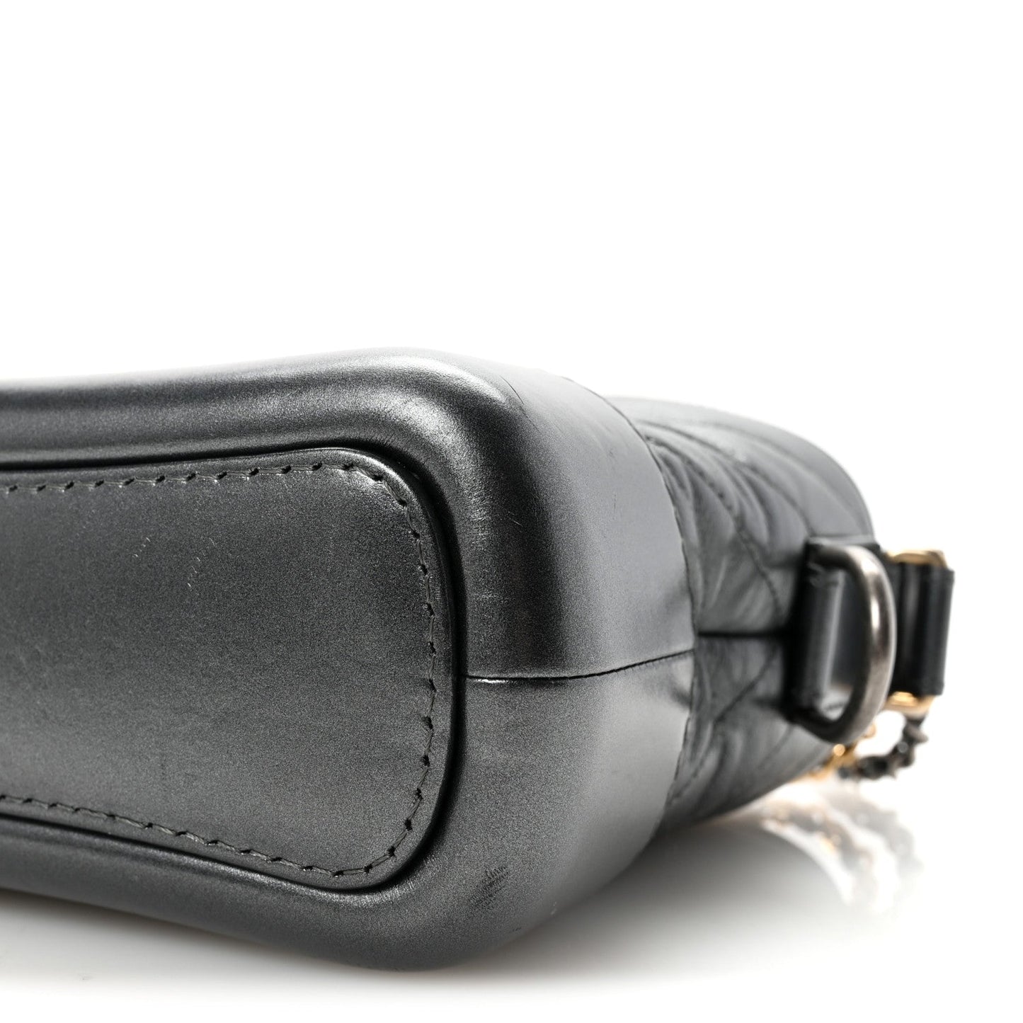 Metallic Aged Calfskin Chevron Quilted Small Gabrielle Hobo Dark Grey