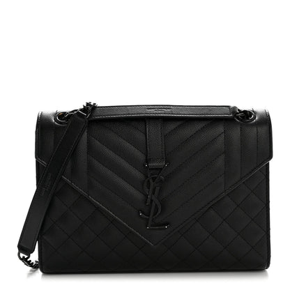 Grain De Poudre Textured Mixed Matelasse Triquilt Medium Monogram Monochrome Satchel Black