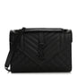 Grain De Poudre Textured Mixed Matelasse Triquilt Medium Monogram Monochrome Satchel Black
