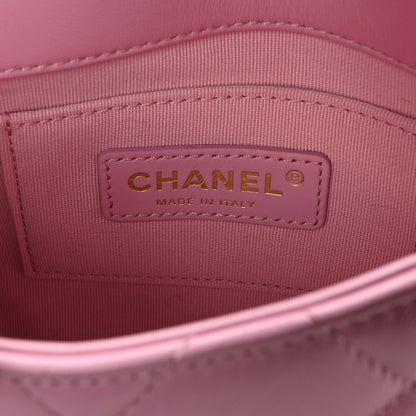 Lambskin Quilted Mini Lacquered Chain Flap Pink